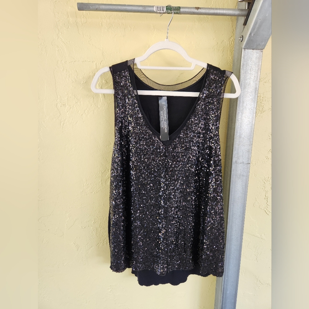 Size 1x Sequined Glitzy Black Tank